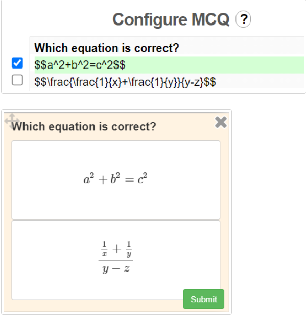 Multiple-choice configuration with equation answer options.