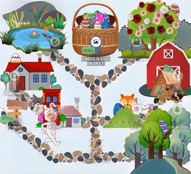Escape-room lesson map demonstrating activity paths and locks.