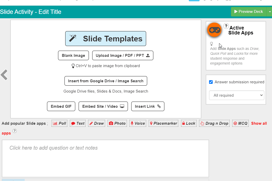 Slide Templates menu in the Deck Builder.
