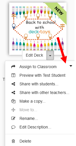 Deck card menu with the copy action highlighted.