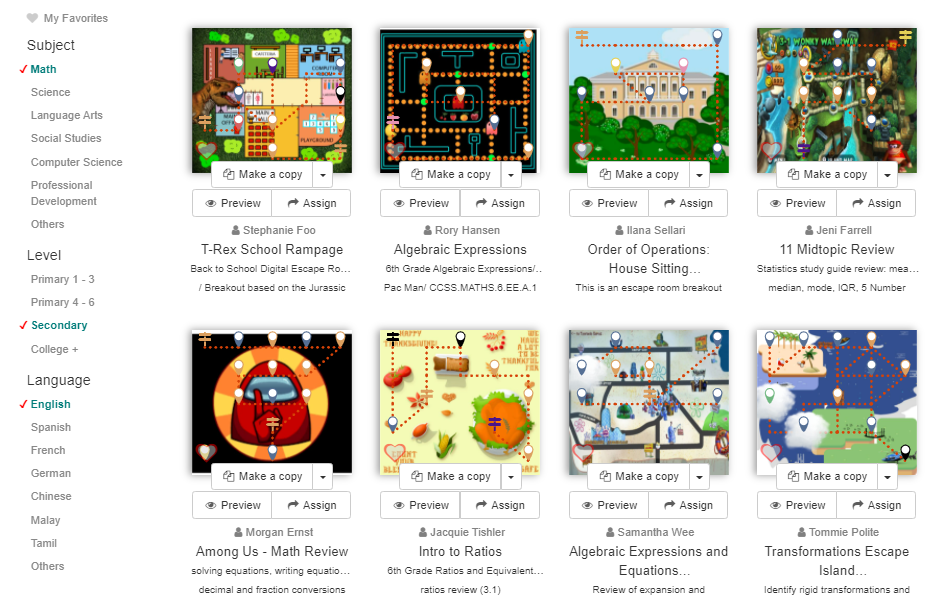 Deck Library showing a grid of lesson examples.