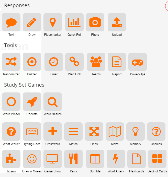App selector showing available Study Set Games.