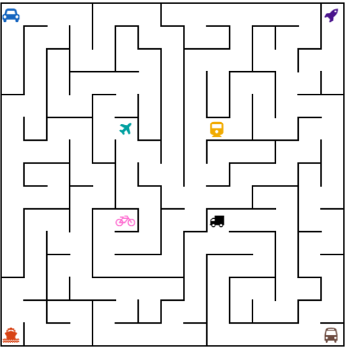 Maze activity with coloured student markers.