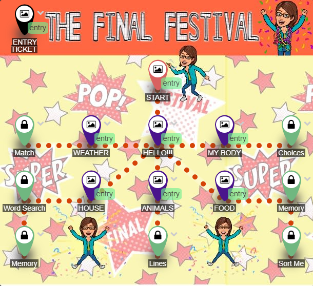 The Final Festival language lesson map with colourful activity paths.