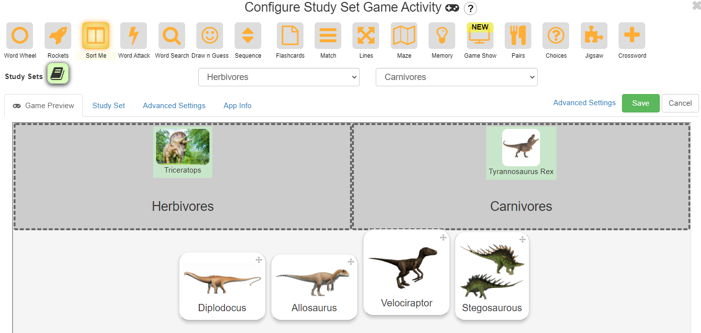 Study Set editor with a term-and-definition table and image cards.