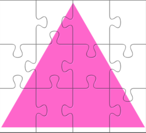 Jigsaw activity forming a pink triangle.
