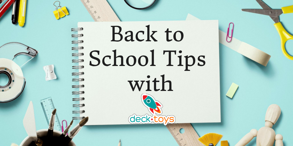 Back-to-school tips graphic with stationery around a notebook.