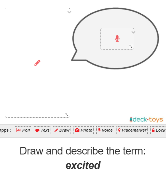 Draw activity asking students to draw and describe the term excited.