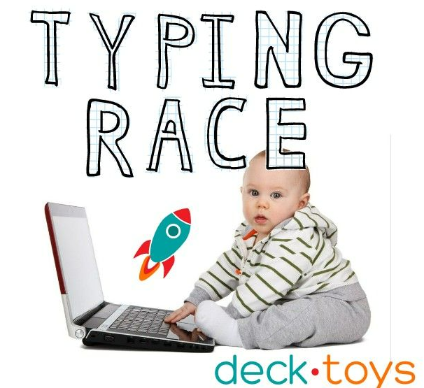 Typing Race graphic with a young child at a laptop.