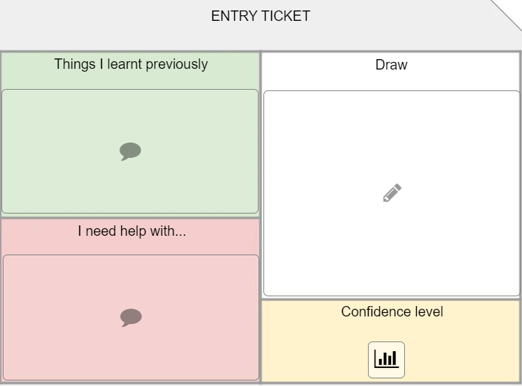 Entry-ticket slide arranged with text, drawing and confirmation areas.