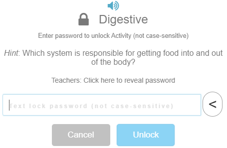 Digestive activity entry lock with a hint and password box.