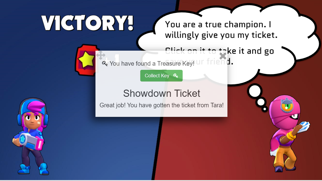 Victory signpost with a congratulatory message and unlock ticket.