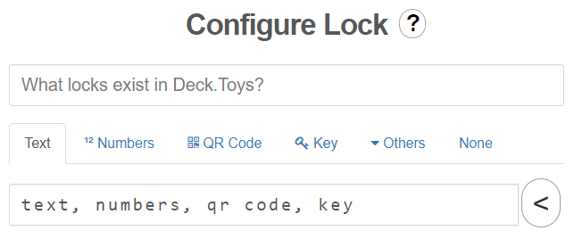 Configure Lock dialog with text answers and available lock types.