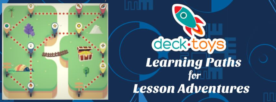 Learning Paths for Lesson Adventures graphic beside a branching lesson map.