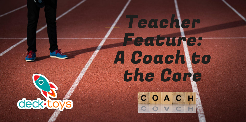 Teacher Feature: A Coach to the Core graphic over a running track.