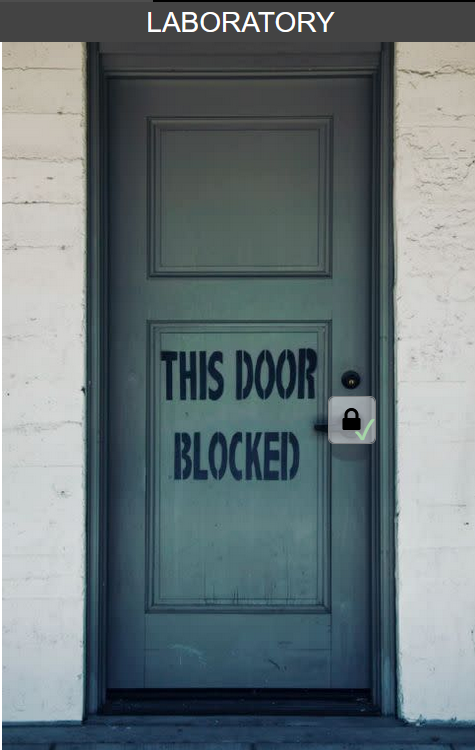 Laboratory door graphic labelled This Door Is Locked.