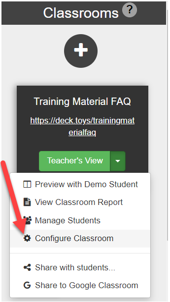 Classroom menu with class management and reporting options.