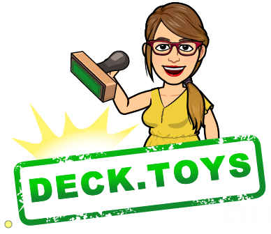 Illustrated teacher avatar holding a device above the Deck.Toys name.