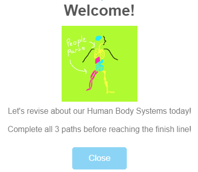 Welcome signpost introducing a human-body lesson.