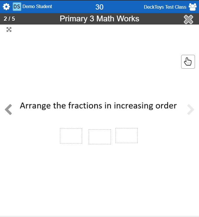 Student Maths Activity showing a fraction-ordering question.