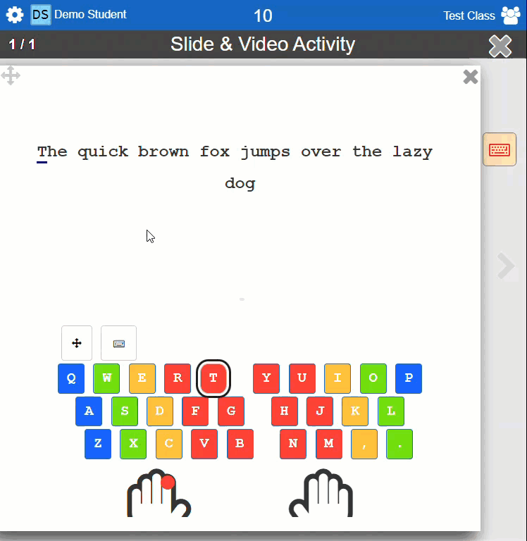 Typing Race preview with a sentence and colourful on-screen keyboard.