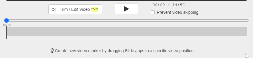 Video timeline with trimming controls and a marker position.