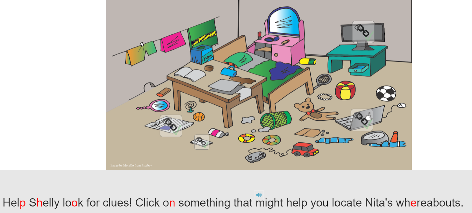 Illustrated classroom scene prompting students to look for clues.