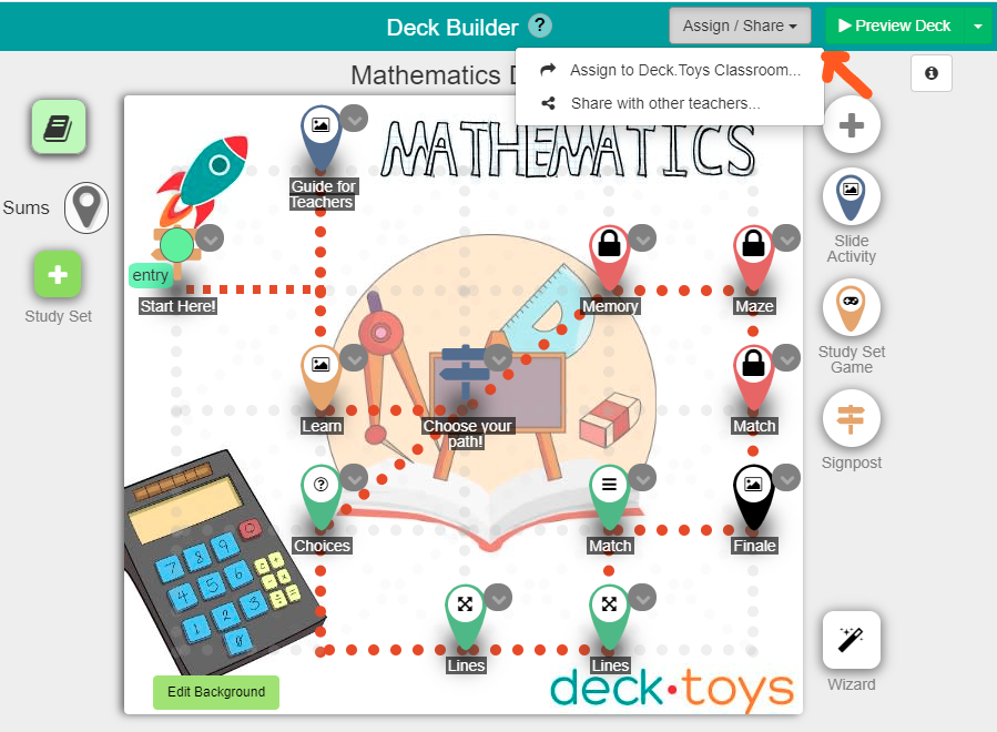 Mathematics lesson map with linked activities and illustrated stationery.