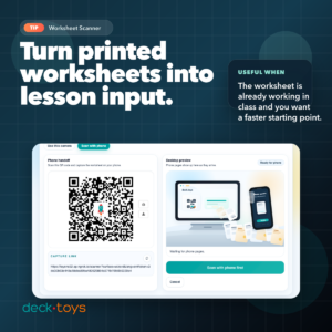 Worksheet scanning in Deck.Toys Lesson Creation Wizard from printed pages