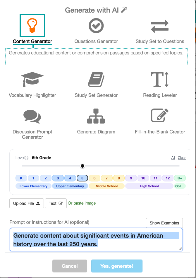 Deck.Toys Slide editor AI tools menu